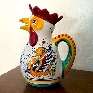 Italian Deruta Ceramica hand-painted  Rooster Dragon Pitcher. Small